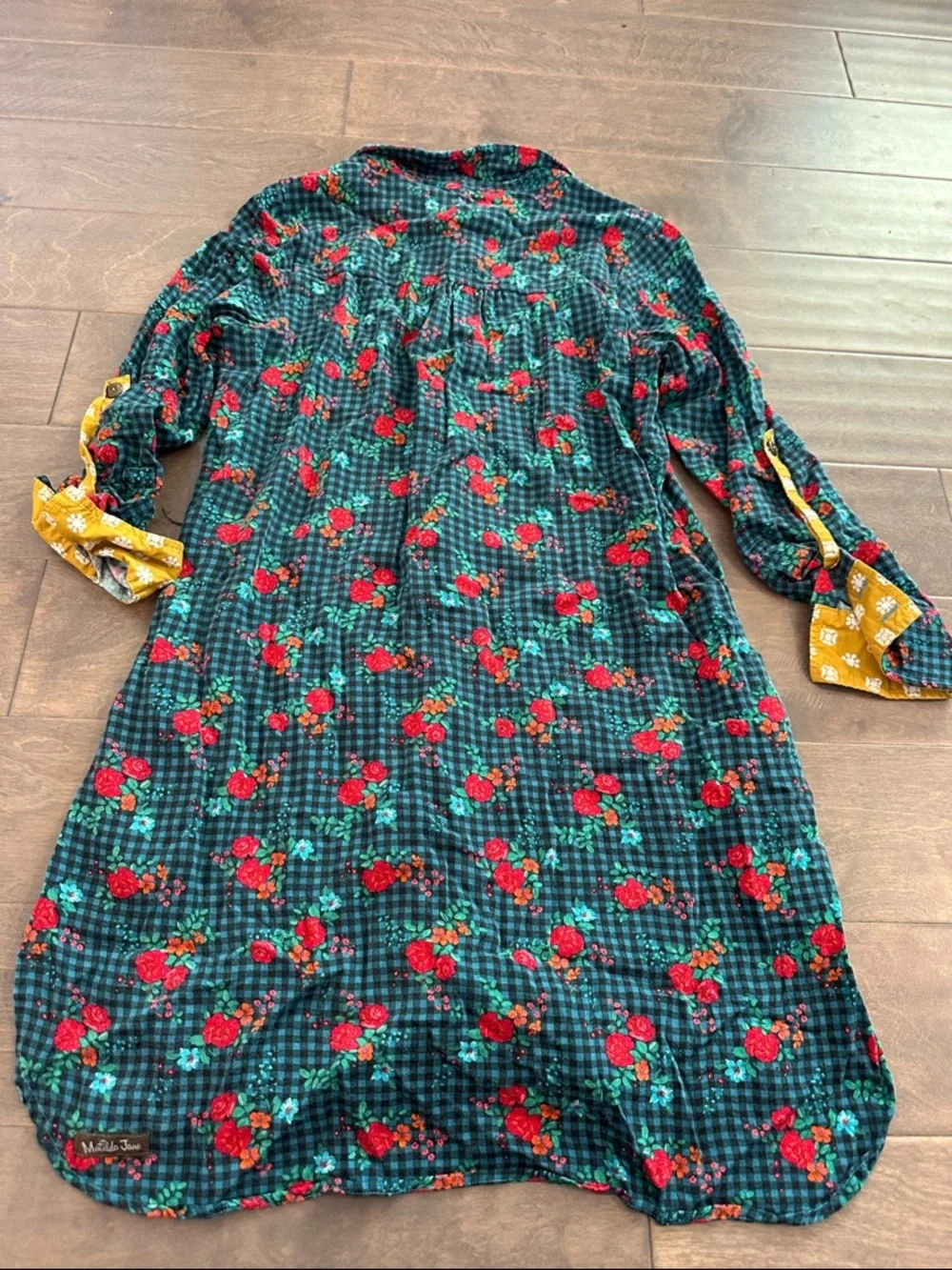 Matilda Jane Green Plaid Floral Button-Up Dress with Yellow Accents - Picture 3 of 3